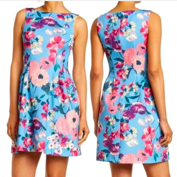Vince Camuto A line Dress Blue and pink floral Size 2 - Picture 1 of 12